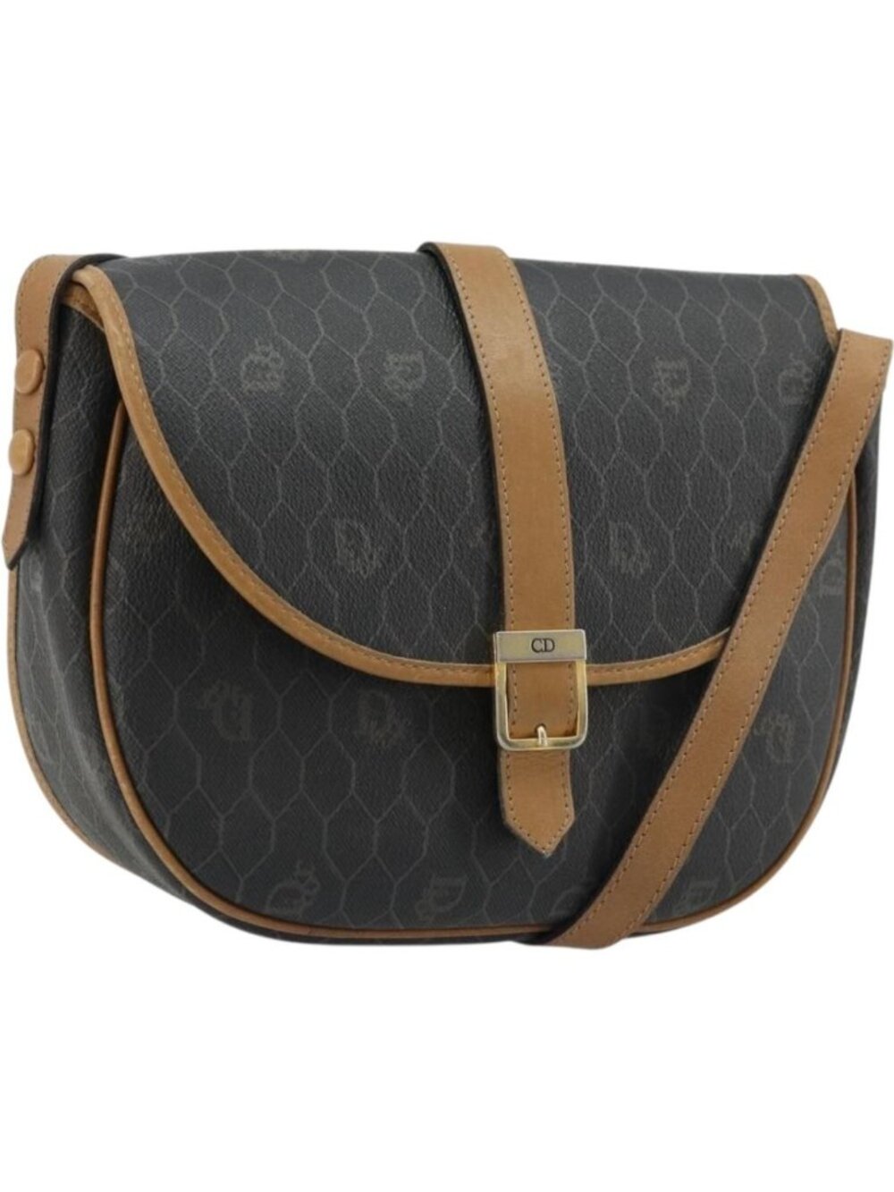 Christian Dior Honeycomb Canvas Shoulder Bag PVC Black Gold
